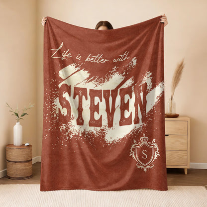 Life Is Better With Your Name Terracotta Cream Fleece Blanket STEVEN 13K1 BK30