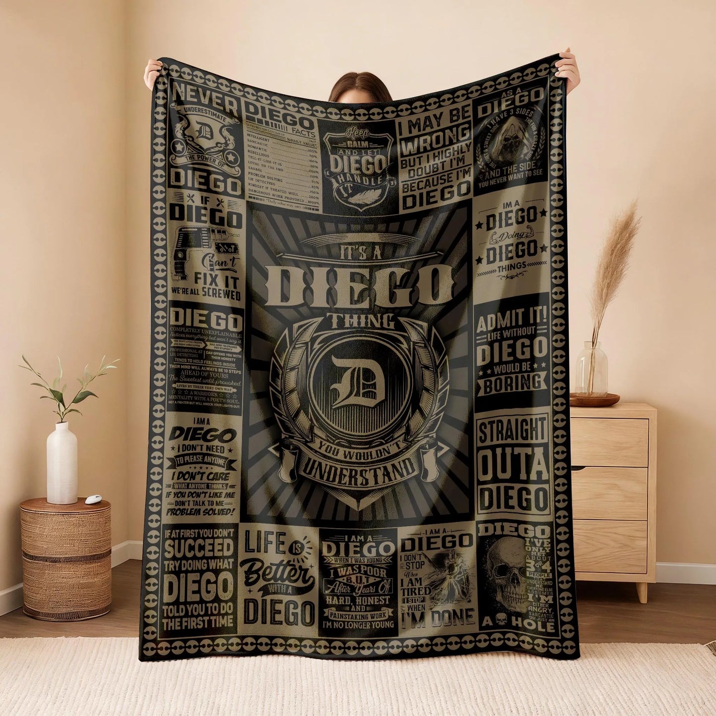 DIEGO Personalized Blanket | Custom Name Cozy Throw Gift 13K1-BK3