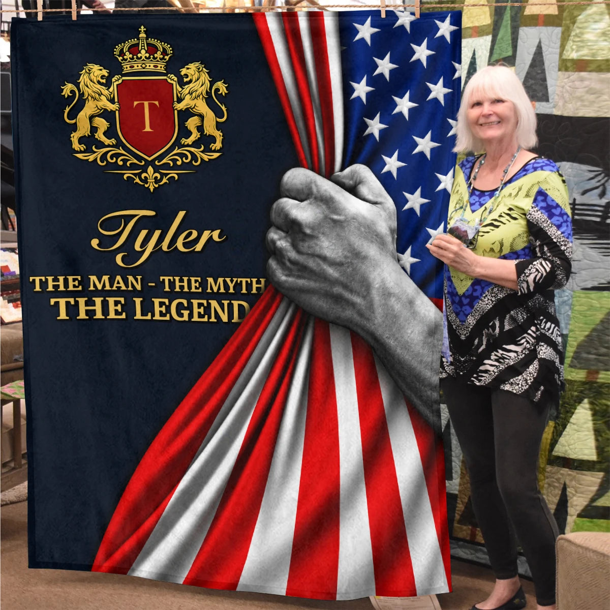 The Man The Myth The Legend America Flag 3D Fleece Blanket TYLER 13K1 BK12