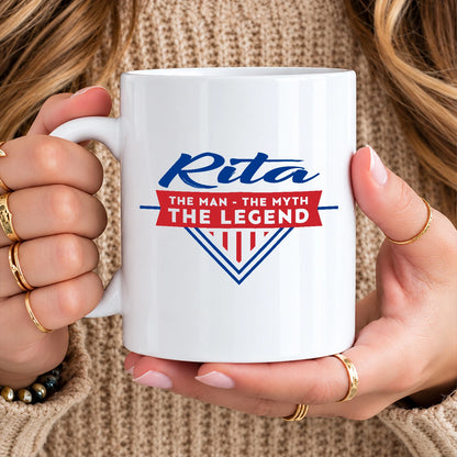 The Man The Myth The Legend Red And Blue Logo Mug RITA 13K1 MG34