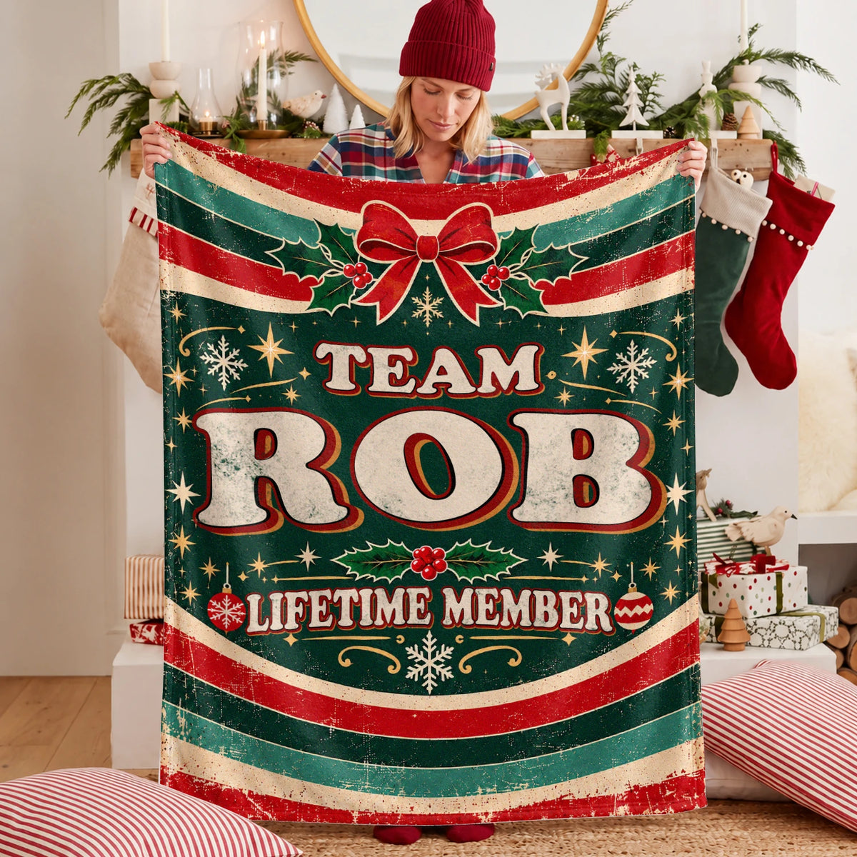 Team Your Name Lifetime Member Christmas Fleece Blanket ROB 13K1 BK52