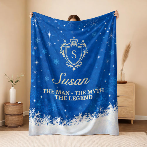 The Man The Myth The Legend Navy Christmas Fleece Blanket SUSAN 13K1 BK15