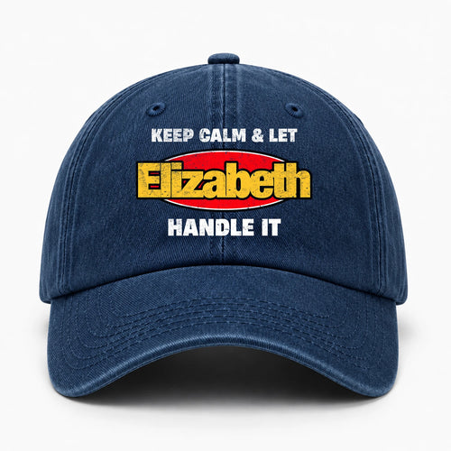 Keep Calm & Let Your Name Handle It Yellow And Red Logo Washed Cap ELIZABETH 13K1 C172PF