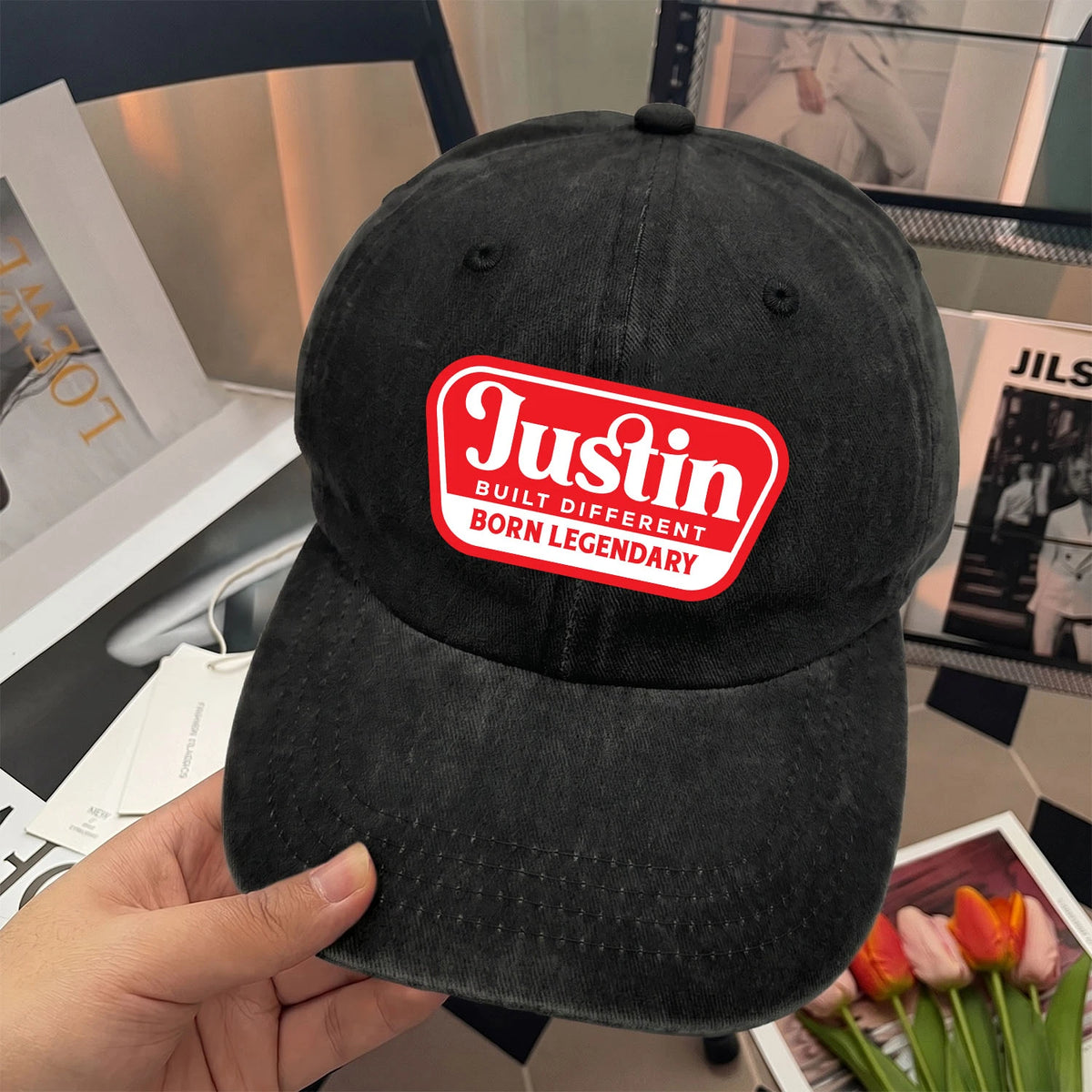 Built Different Born Legendary Red Logo Washed Cap JUSTIN 13K1 C63PF