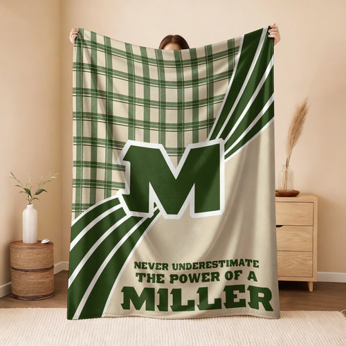 Never Underestimate Your Name Green & Cream Plaid Fleece Blanket MILLER 13K1 BK50