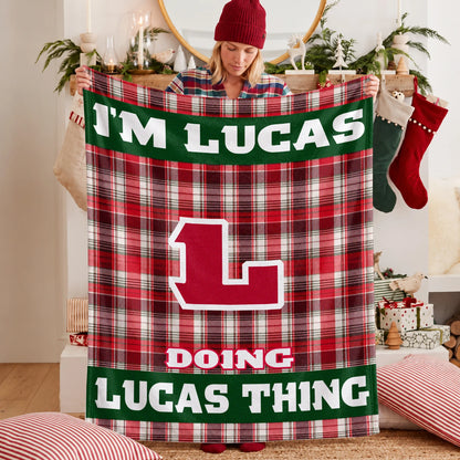 I'm Name Doing Name Things Red Plaid Fleece Blanket LUCAS 13K1 BK49