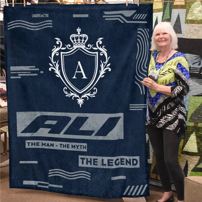 The Man The Myth The Legend Blue & Gray Fleece Blanket  ALI 13K1 BK08