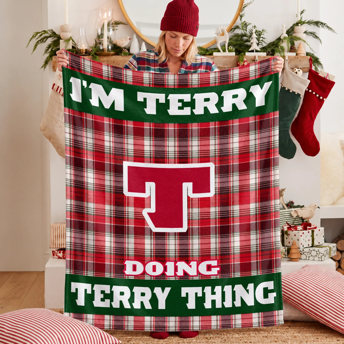 I'm Name Doing Name Things Red Plaid Fleece Blanket TERRY 13K1 BK49