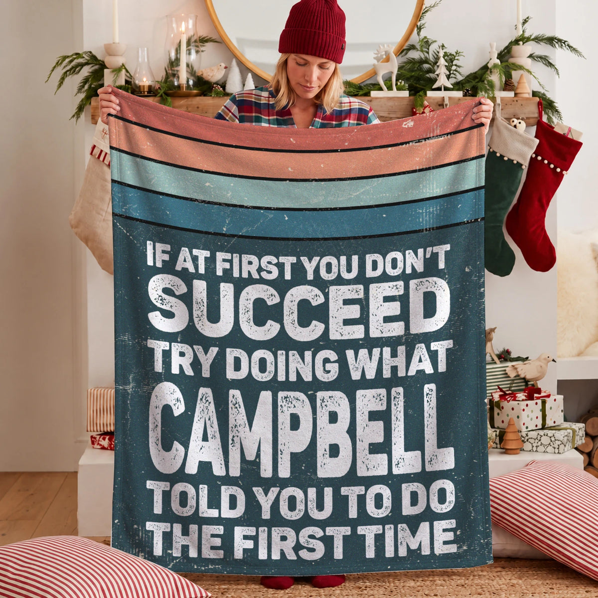 If At First You Don’t Succeed Retro Green Fleece Blanket CAMPBELL 13K1 BK29