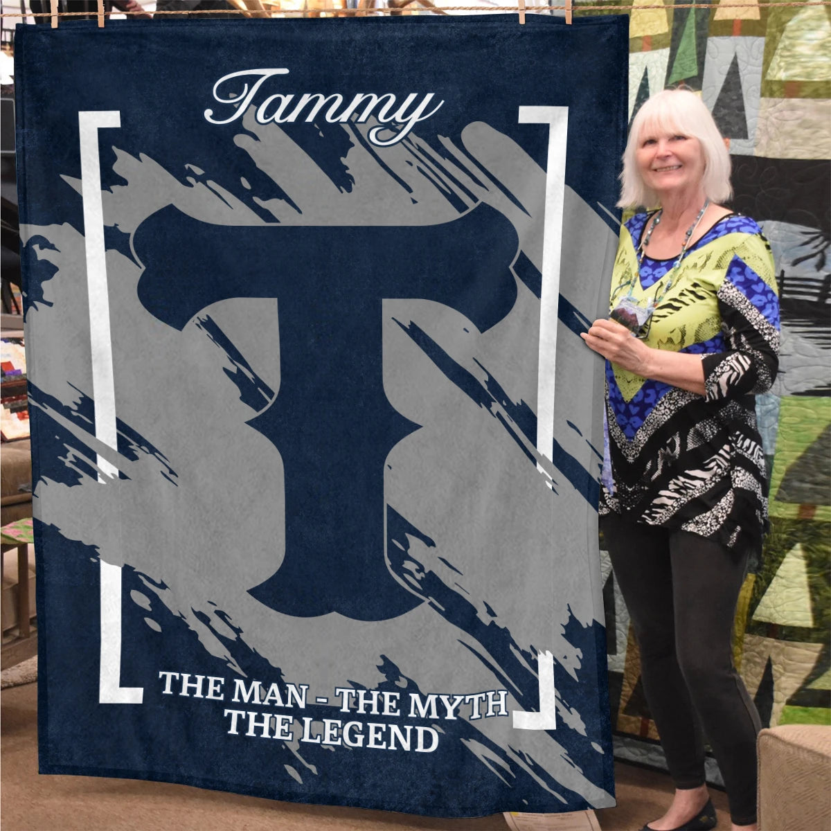 The Man The Myth The Legend Navy Baseball Fleece Blanket TAMMY 13K1 BK17