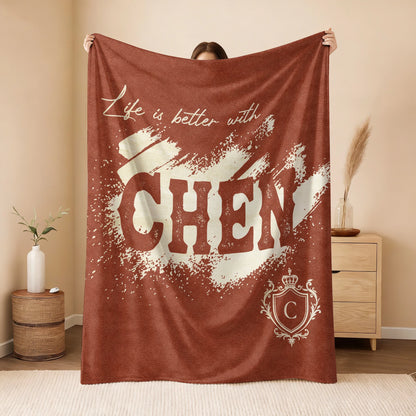 Life Is Better With Your Name Terracotta Cream Fleece Blanket CHEN 13K1 BK30