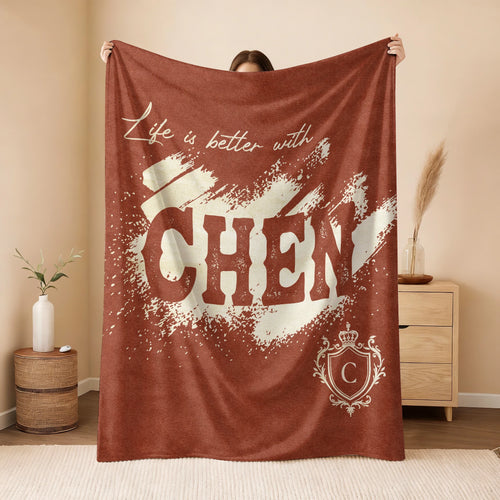 Life Is Better With Your Name Terracotta Cream Fleece Blanket CHEN 13K1 BK30