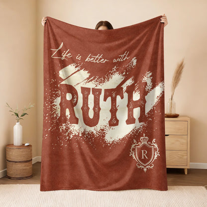 Life Is Better With Your Name Terracotta Cream Fleece Blanket RUTH 13K1 BK30