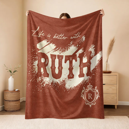 Life Is Better With Your Name Terracotta Cream Fleece Blanket RUTH 13K1 BK30