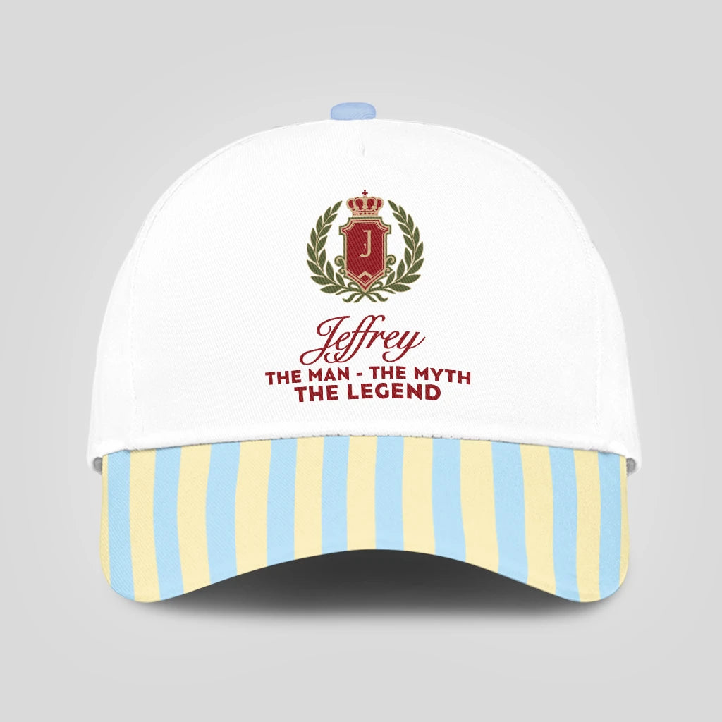 The Man The Myth The Legend Blue And Yellow Striped Beach Cap JEFFREY 13K1 C118PF