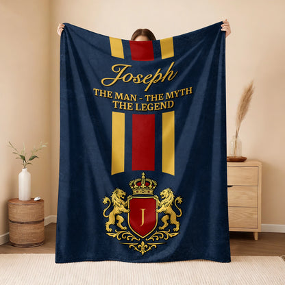 The Man The Myth The Legend Navy Striped Fleece Blanket JOSEPH 13K1 BK16