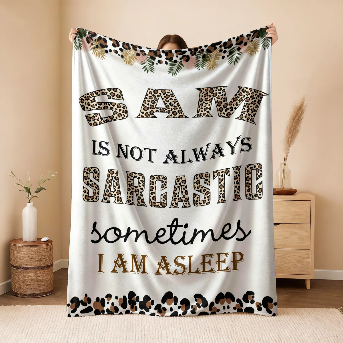 Your Name Sarcastic Leopard Print Fleece Blanket SAM 13K1 BK61