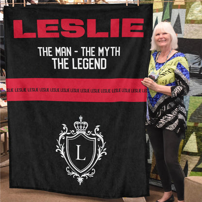 The Man The Myth The Legend Black Red Fleece Blanket LESLIE 13K1 BK14