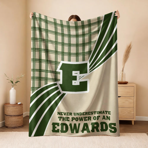 Never Underestimate Your Name Green & Cream Plaid Fleece Blanket EDWARDS 13K1 BK50