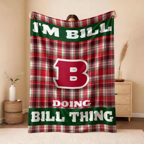 I'm Name Doing Name Things Red Plaid Fleece Blanket BILL 13K1 BK49