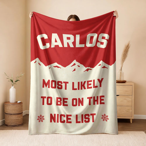 Most Likely on the Nice List Red Vintage Christmas Fleece Blanket CARLOS 13K1 BK63
