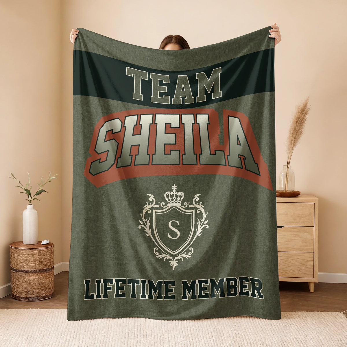 Team Your Name Lifetime Member Sage Green Fleece Blanket SHEILA 13K1 BK22