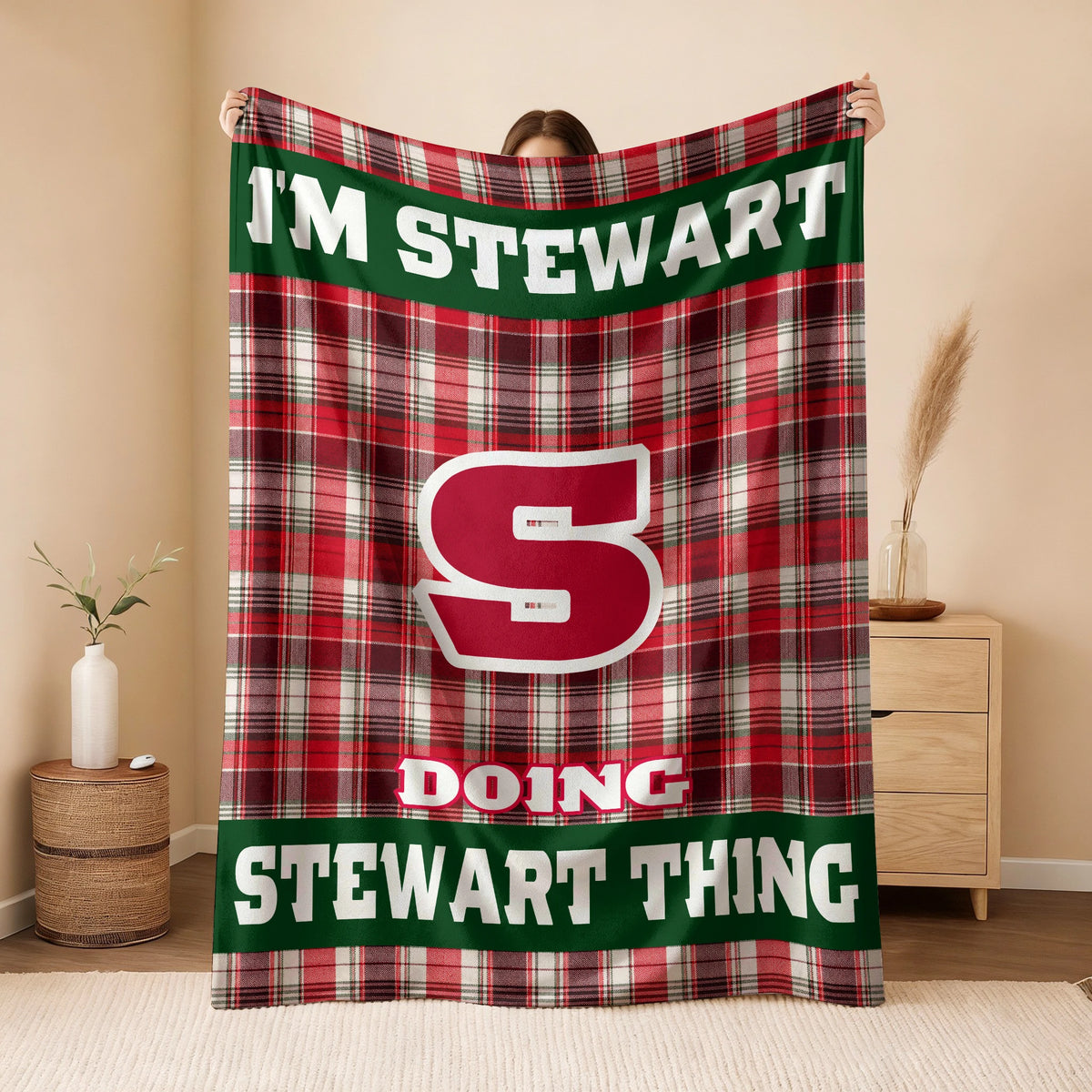 I'm Name Doing Name Things Red Plaid Fleece Blanket STEWART 13K1 BK49