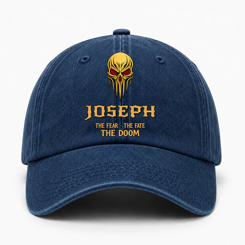 The Fear The Fate The Doom Skull Blue Washed Cap JOSEPH 13K1 C97PF