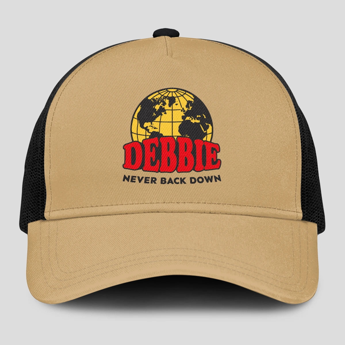 Never Back Down World Logo Khaki Mesh Cap DEBBIE 13K1 C212PF