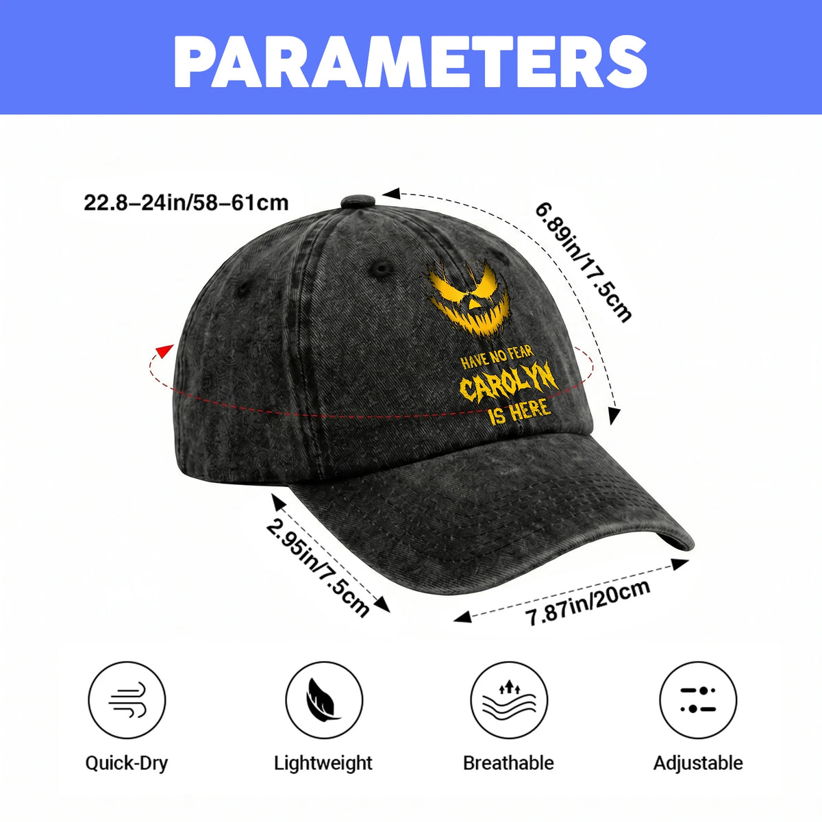Have No Fear Your Name Is Here Jack O' Lantern Washed Cap CAROLYN 13K1 C135PF