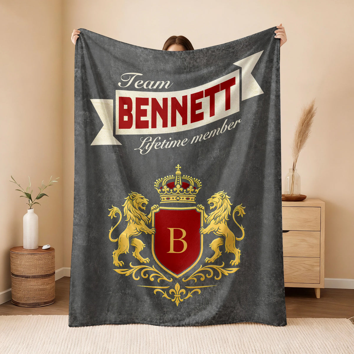 Team Your Name Lifetime Member Charcoal Blanket BENNETT 13K1 BK20