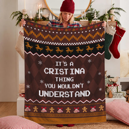 Your Name Thing Funny Deer Brown Christmas Fleece Blanket CRISTINA 13K1 BK27