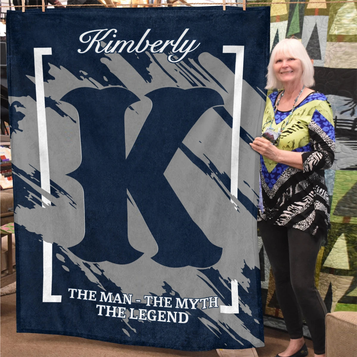 The Man The Myth The Legend Navy Baseball Fleece Blanket KIMBERLY 13K1 BK17