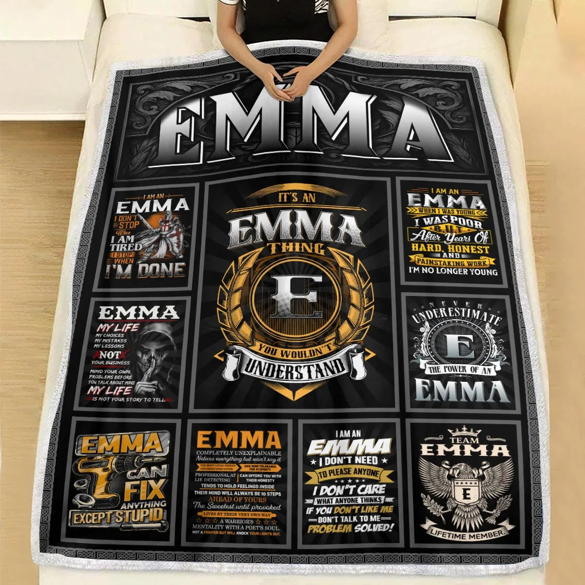 EMMA Personalized Blanket | Custom Name Cozy Throw Gift 13K1-BK2
