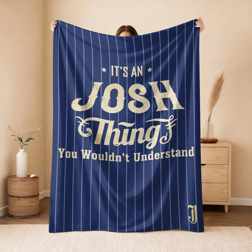 Your Name Thing Striped Blue Fleece Blanket JOSH 13K1 BK23