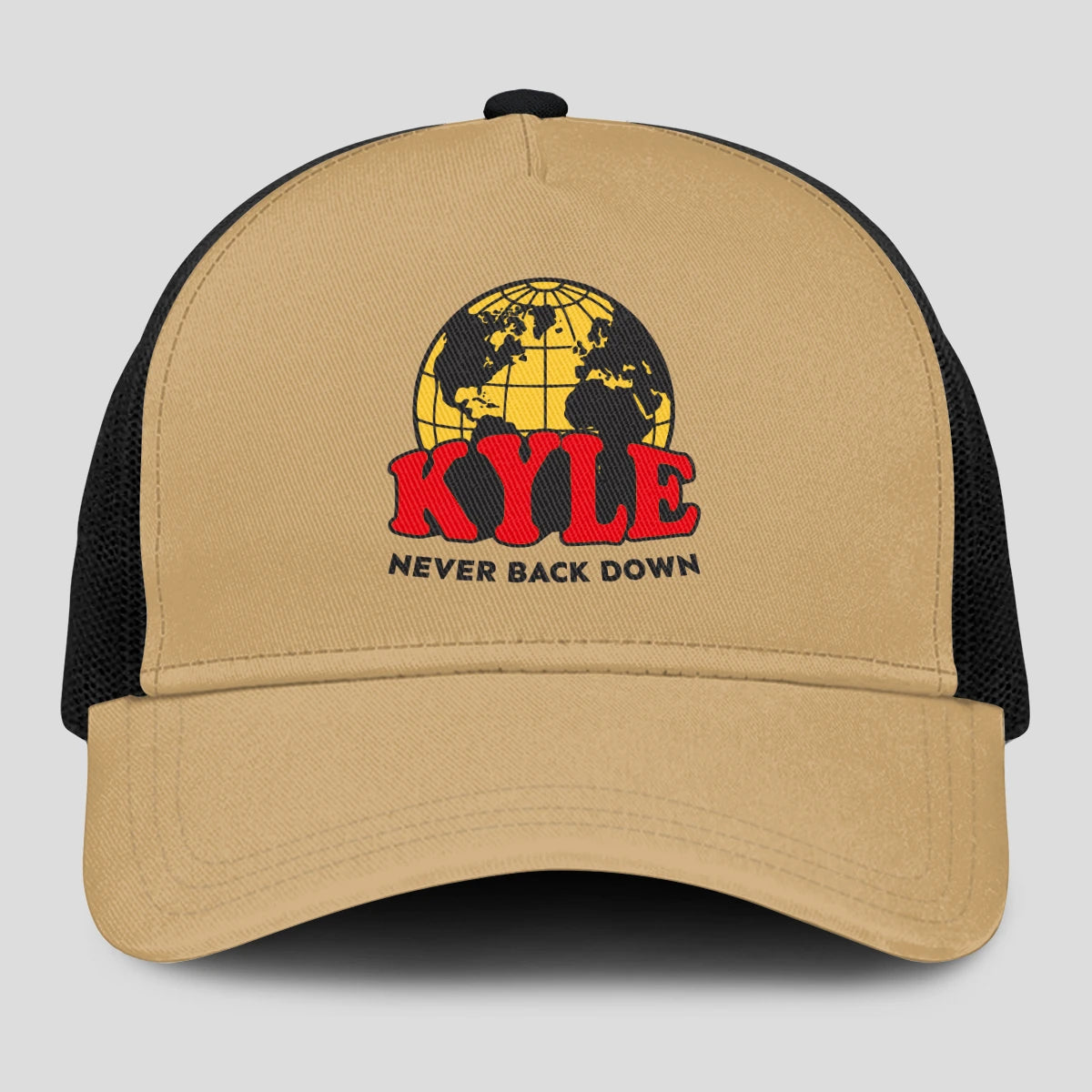 Never Back Down World Logo Khaki Mesh Cap KYLE 13K1 C212PF