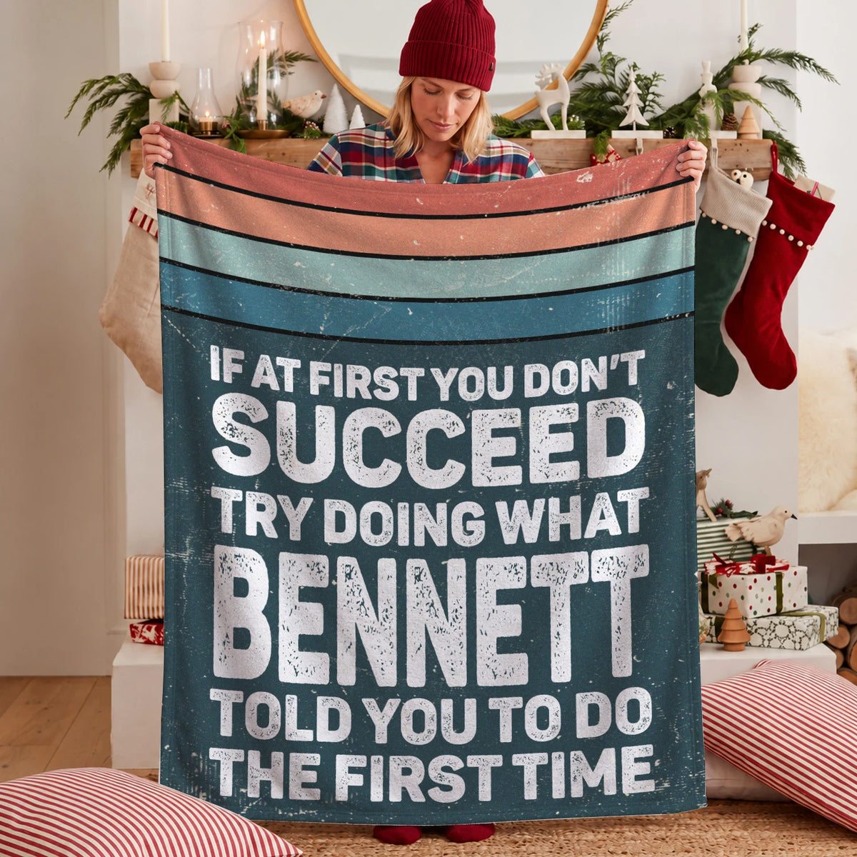 If At First You Don’t Succeed Retro Green Fleece Blanket BENNETT 13K1 BK29