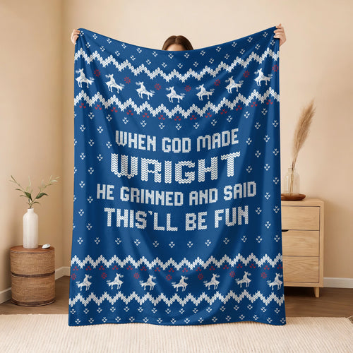 When God Made Your Name Navy Fleece Blanket WRIGHT 13K1 BK32