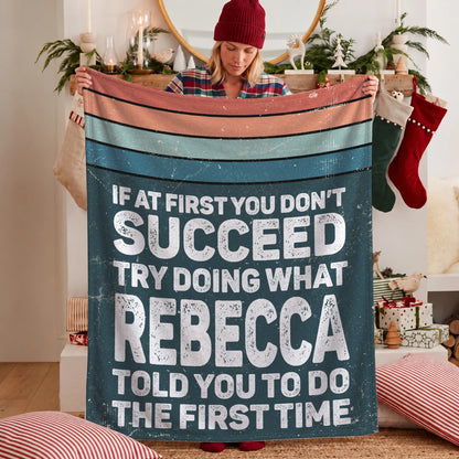 If At First You Don’t Succeed Retro Green Fleece Blanket REBECCA 13K1 BK29