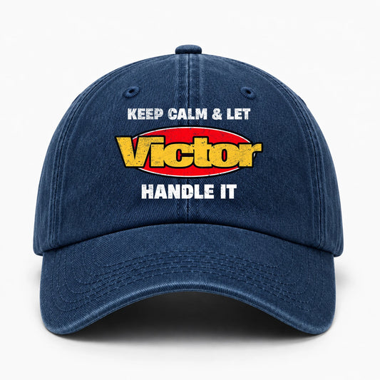 Keep Calm & Let Your Name Handle It Yellow And Red Logo Washed Cap VICTOR 13K1 C172PF