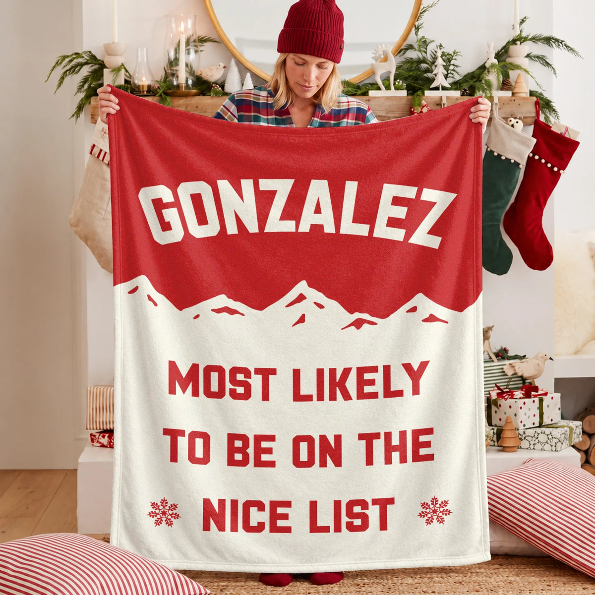 Most Likely on the Nice List Red Vintage Christmas Fleece Blanket GONZALEZ 13K1 BK63