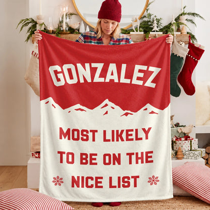 Most Likely on the Nice List Red Vintage Christmas Fleece Blanket GONZALEZ 13K1 BK63