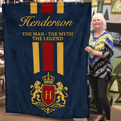 The Man The Myth The Legend Navy Striped Fleece Blanket HENDERSON 13K1 BK16
