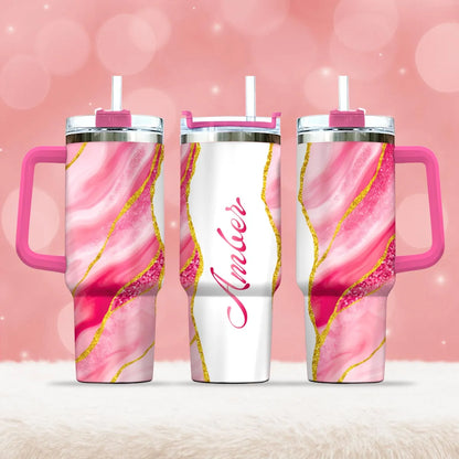 AMBER 40oz Personalized Tumbler Cup with Straw | Custom Stainless Steel Mug 13K1-TB1