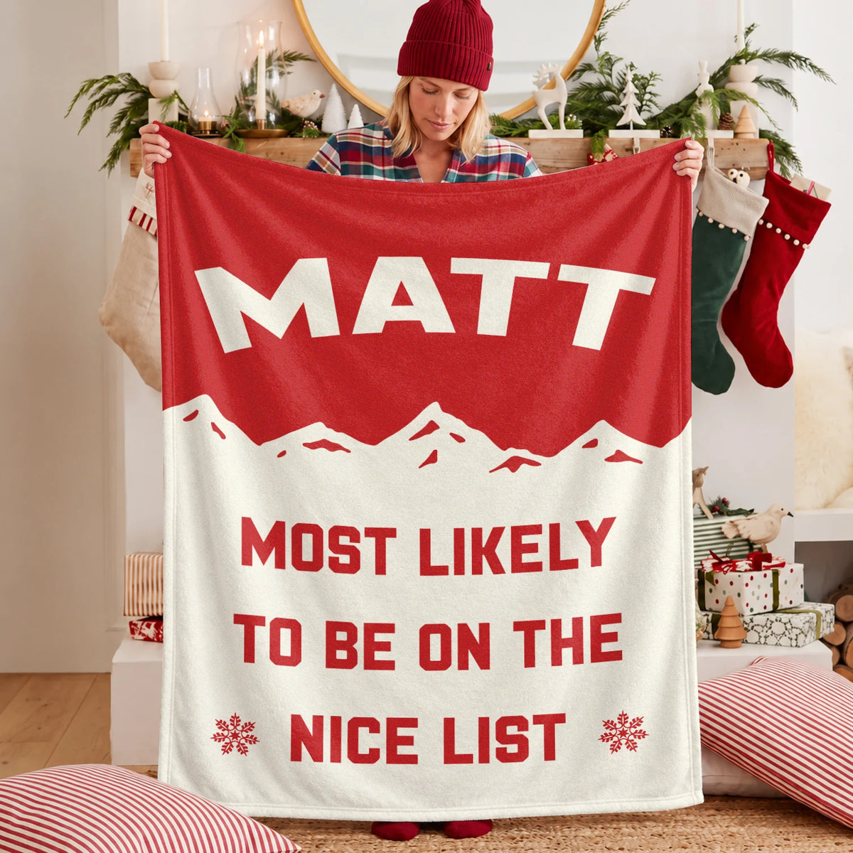 Most Likely on the Nice List Red Vintage Christmas Fleece Blanket MATT 13K1 BK63