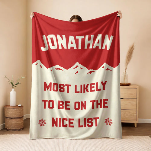 Most Likely on the Nice List Red Vintage Christmas Fleece Blanket JONATHAN 13K1 BK63