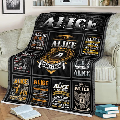 ALICE Personalized Blanket | Custom Name Cozy Throw Gift 13K1-BK2