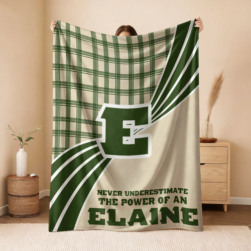 Never Underestimate Your Name Green & Cream Plaid Fleece Blanket ELAINE 13K1 BK50