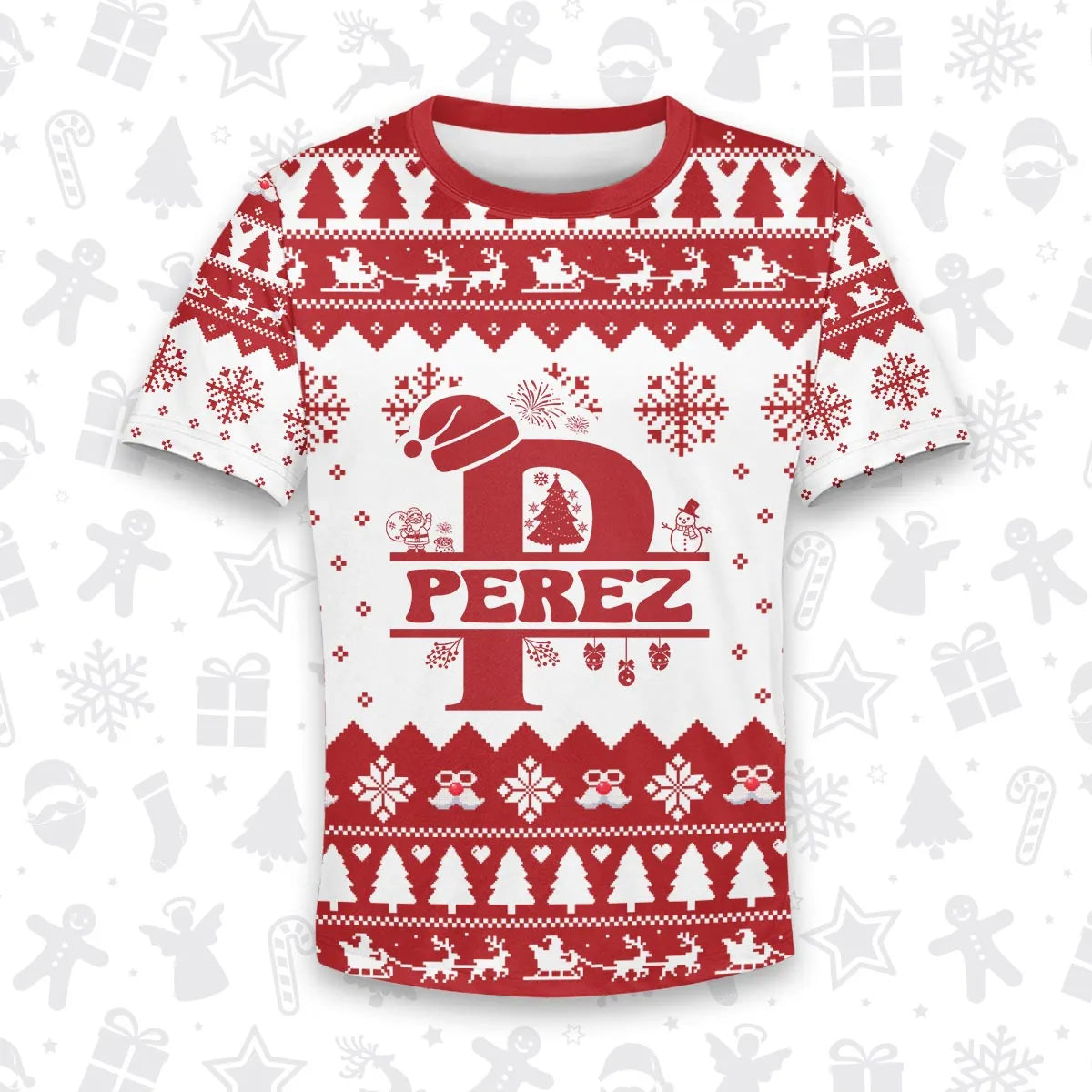 PEREZ Personalized Christmas T-Shirt Pajama Set - Holiday Gift Outfit 13K1-CR2