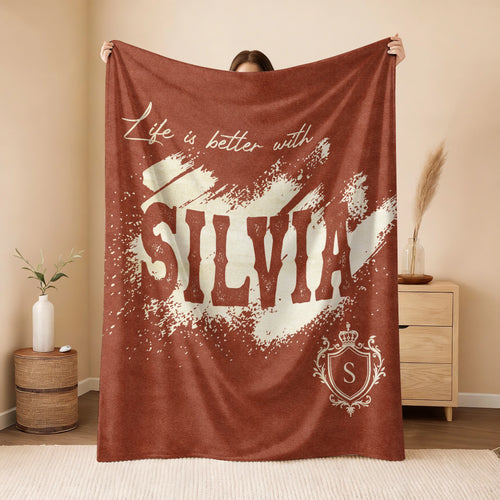 Life Is Better With Your Name Terracotta Cream Fleece Blanket SILVIA 13K1 BK30